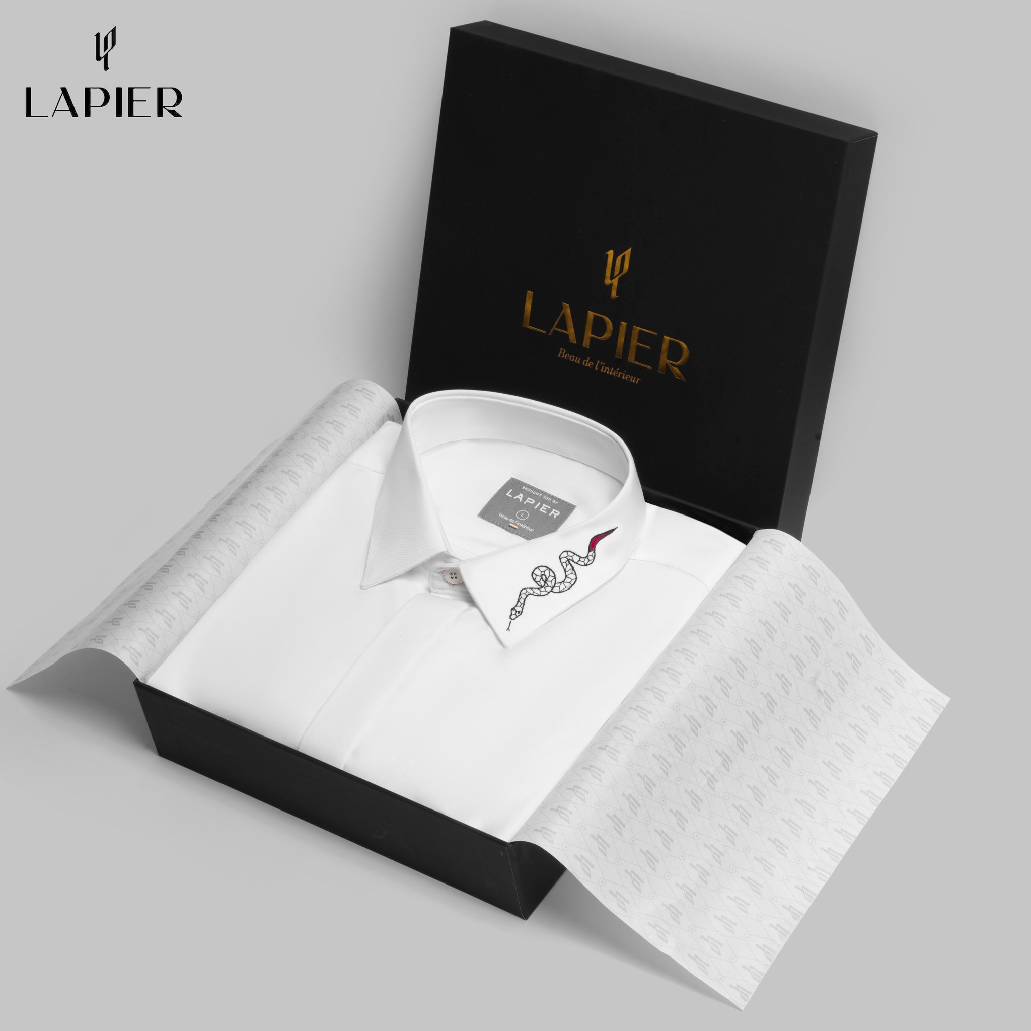 Áo Sơ Mi Nam Cao Cấp Thiết Kế LAPIER Đính kết Thủ Công Rắn Cổ Áo - Ảnh 2