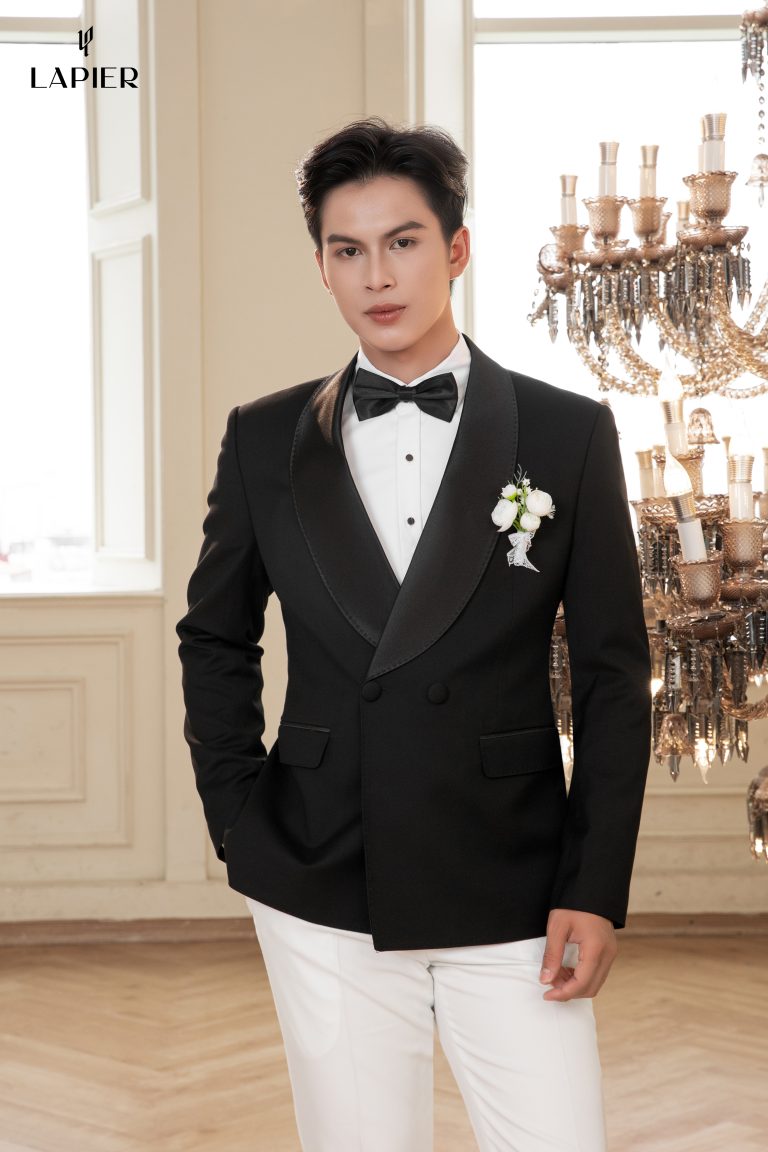 Áo Vest Tuxedo Motion | Cổ Sam Giao Khuy Cao Cấp Lapier- Màu Đen