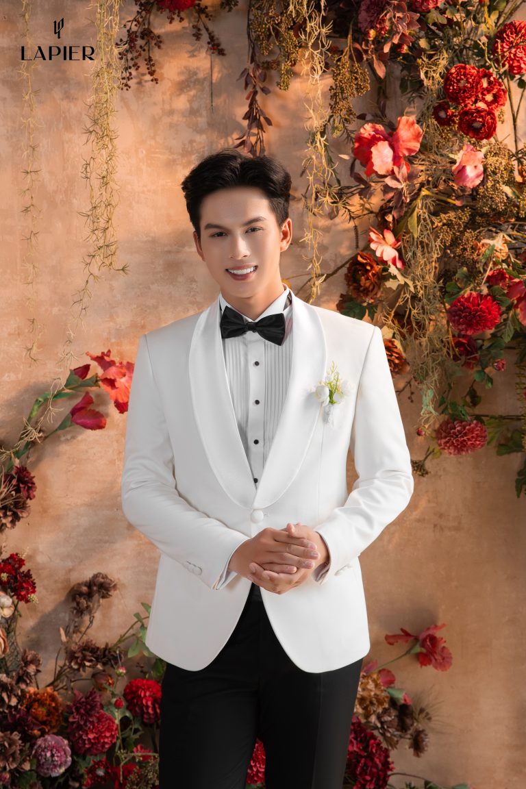 Áo Vest Tuxedo Cổ Sam Motion | Trắng Lapier Cao Cấp